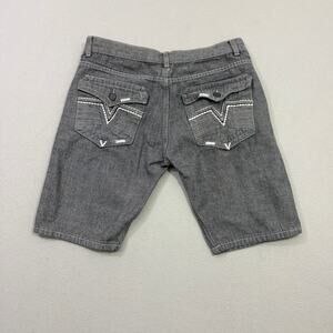 Jeanetix Jean Shorts Mens 38 Gray 11" Inseam Denim Jorts Hip Hop Embroidered y2k